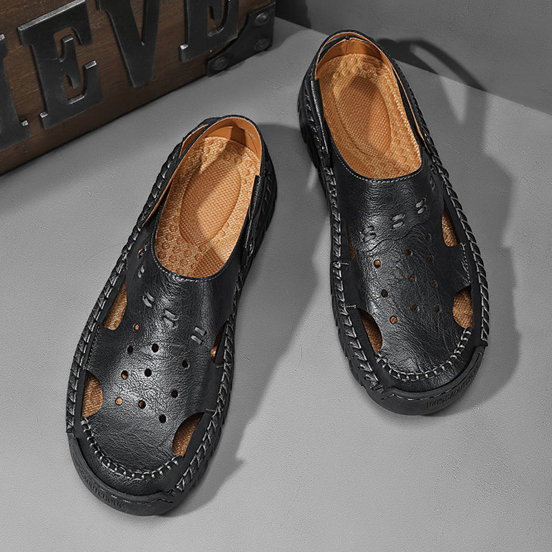 (⏰Last Day 70% OFF🔥)Men's 40+ Orthopedic Closed-Toe Sandals – Full-Grain Leather, Adjustable, Handmade for Fishing, Gardening & Daily Wear