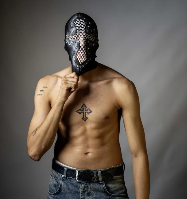 Studded Leather Mesh Full-Face Mask 111
