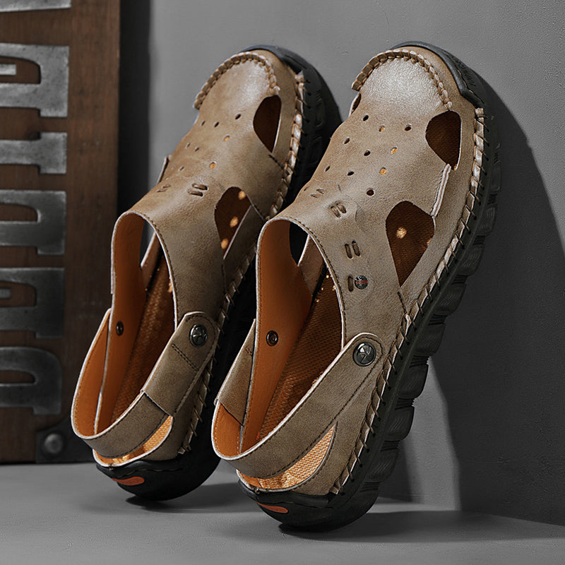 (⏰Last Day 70% OFF🔥)Men's 40+ Orthopedic Closed-Toe Sandals – Full-Grain Leather, Adjustable, Handmade for Fishing, Gardening & Daily Wear