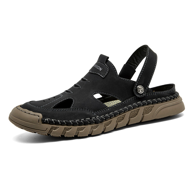 (⏰Limited Time Sale 70% OFF 🔥)Men's Premium Leather Orthopedic Sandals Handcrafted Full-Grain Leather-Closed Toe, Arch Support, Anti-Slip, Shock-Absorbing, Suitable for Riding, Gardening, Daily Errands