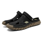 (⏰Limited Time Sale 70% OFF 🔥)Men's Premium Leather Orthopedic Sandals Handcrafted Full-Grain Leather-Closed Toe, Arch Support, Anti-Slip, Shock-Absorbing, Suitable for Riding, Gardening, Daily Errands