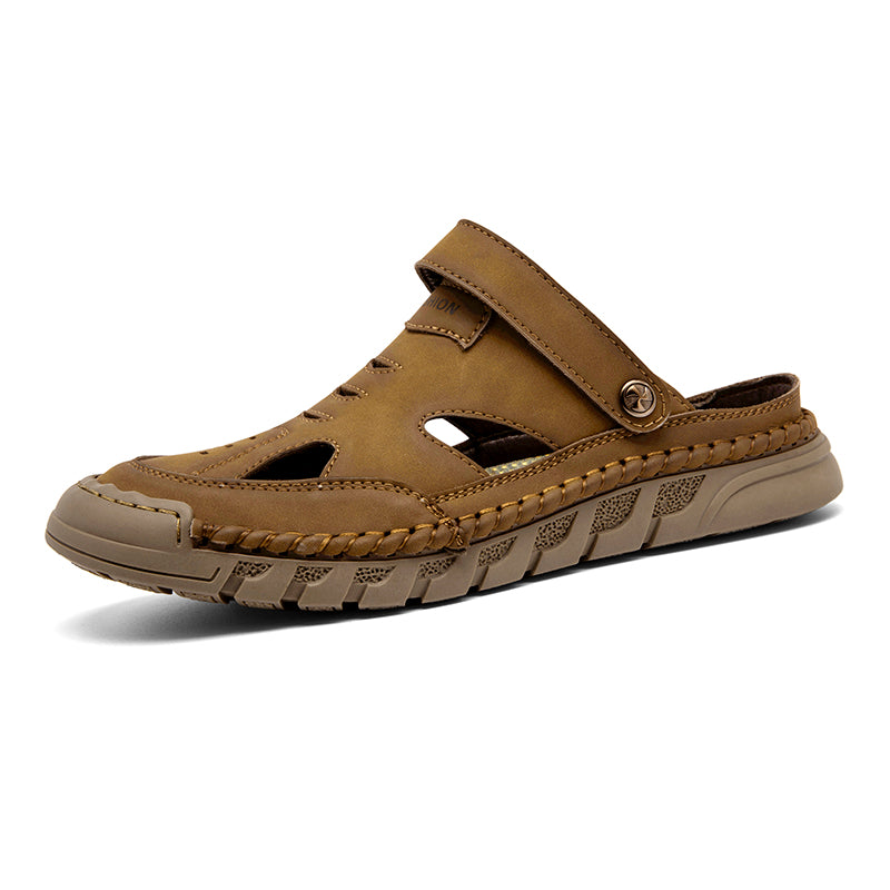 (⏰Limited Time Sale 70% OFF 🔥)Men's Premium Leather Orthopedic Sandals Handcrafted Full-Grain Leather-Closed Toe, Arch Support, Anti-Slip, Shock-Absorbing, Suitable for Riding, Gardening, Daily Errands