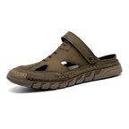 (⏰Limited Time Sale 70% OFF 🔥)Men's Premium Leather Orthopedic Sandals Handcrafted Full-Grain Leather-Closed Toe, Arch Support, Anti-Slip, Shock-Absorbing, Suitable for Riding, Gardening, Daily Errands