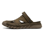 (⏰Limited Time Sale 70% OFF 🔥)Men's Premium Leather Orthopedic Sandals Handcrafted Full-Grain Leather-Closed Toe, Arch Support, Anti-Slip, Shock-Absorbing, Suitable for Riding, Gardening, Daily Errands