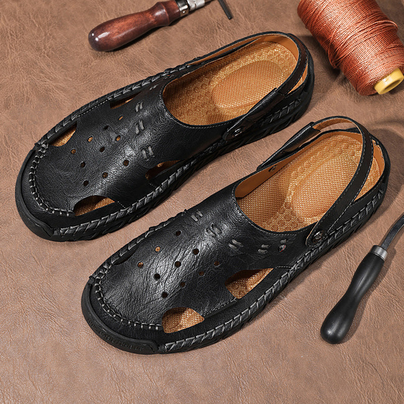 (⏰Last Day 70% OFF🔥)Men's 40+ Orthopedic Closed-Toe Sandals – Full-Grain Leather, Adjustable, Handmade for Fishing, Gardening & Daily Wear