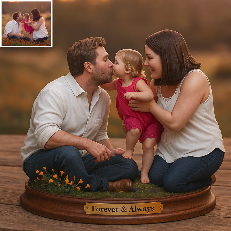 Custom photorealistic rendering of family-themed figurines