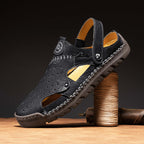 (⏰Limited Time Sale 70% OFF🔥)Men's Full-Grain Leather Sandals – Closed-Toe, Adjustable for Fishing & Gardening