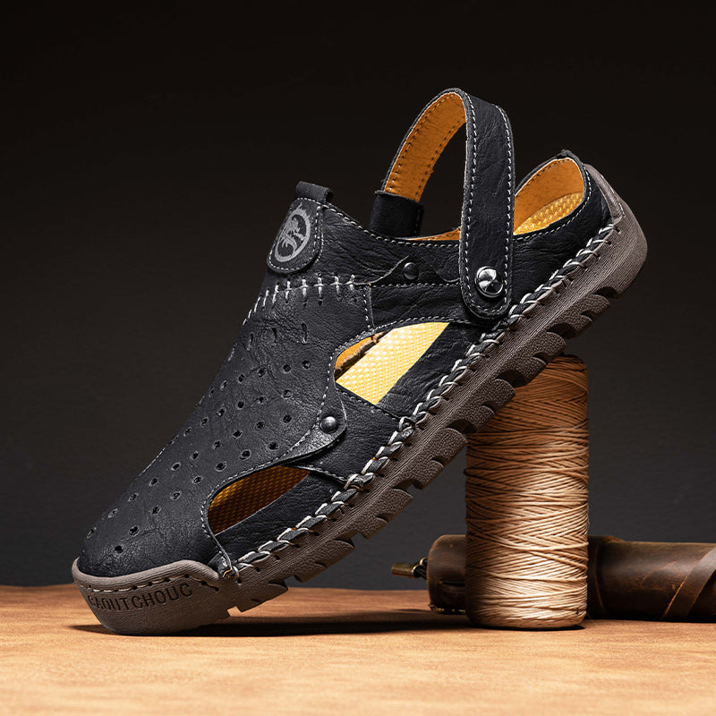 (⏰Limited Time Sale 70% OFF🔥)Men's Full-Grain Leather Sandals – Closed-Toe, Adjustable for Fishing & Gardening