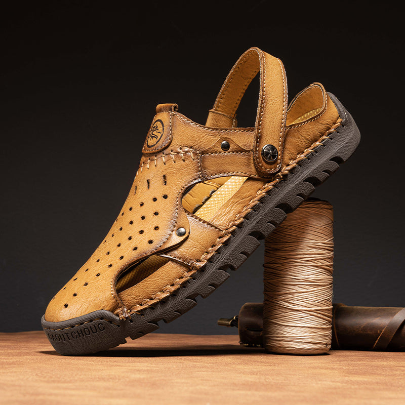 (⏰Limited Time Sale 70% OFF🔥)Men's Full-Grain Leather Sandals – Closed-Toe, Adjustable for Fishing & Gardening