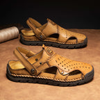 (⏰Limited Time Sale 70% OFF🔥)Men's Full-Grain Leather Sandals – Closed-Toe, Adjustable for Fishing & Gardening