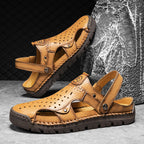 (⏰Limited Time Sale 70% OFF🔥)Men's Full-Grain Leather Sandals – Closed-Toe, Adjustable for Fishing & Gardening