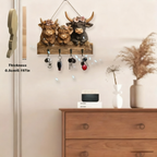 🐮 Rustic Highland Cow Wooden Family Key Holder Hanging Ornament with 4 Hooks
