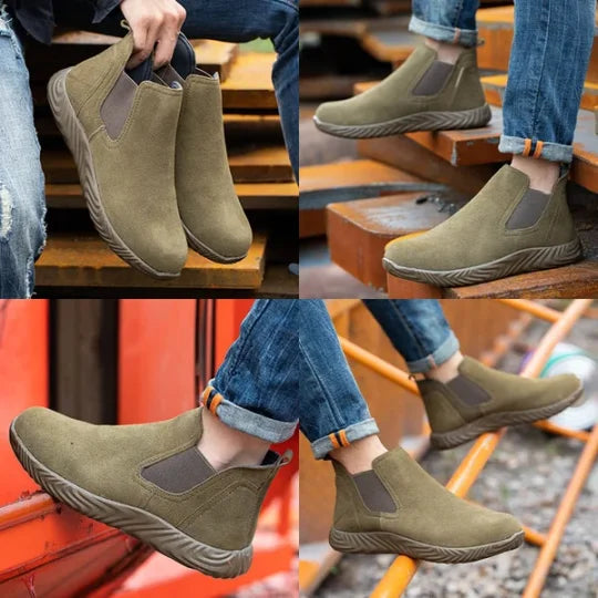 (Multiple Protection👍)High Quality Work Boots - Super Wear-Resistant Leather Material Kevlar Sole Anti-Impact Steel Toe Orthotic Insole
