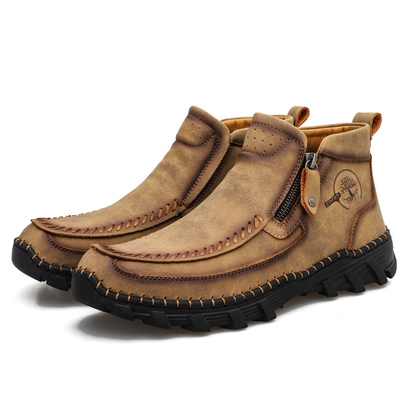 (⏰NOW ON: 70% OFF Sale! 🔥)Men's Premium Motorcycle Boots – Hand-Stitched Genuine Leather, USMCA Recommended - Wide Toe, Waterproof, Anti-Slip, Anti-Sprain, Ortho Support, Suitable for Riding, Work, Driving, Hiking