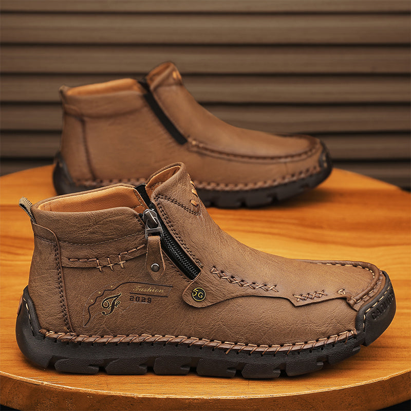 (⏰Last Day 70% OFF🔥)Men's Top-Quality Motorcycle Boots Hand-Stitched Genuine Leather Boots-Wide Toe, Waterproof， Anti-Slip， Anti-Sprain，Suitable for Work, Driving, Hiking