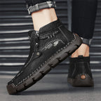 (⏰Last Day 70% OFF🔥)Men's Top-Quality Motorcycle Boots Hand-Stitched Genuine Leather Boots-Wide Toe, Waterproof， Anti-Slip， Anti-Sprain，Suitable for Work, Driving, Hiking