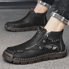 (⏰Last Day 70% OFF🔥)Men's Top-Quality Motorcycle Boots Hand-Stitched Genuine Leather Boots-Wide Toe, Waterproof， Anti-Slip， Anti-Sprain，Suitable for Work, Driving, Hiking