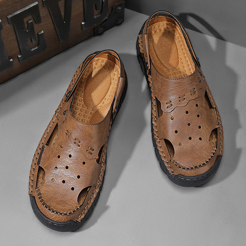 (⏰Last Day 70% OFF🔥)Men's 40+ Orthopedic Closed-Toe Sandals – Full-Grain Leather, Adjustable, Handmade for Fishing, Gardening & Daily Wear