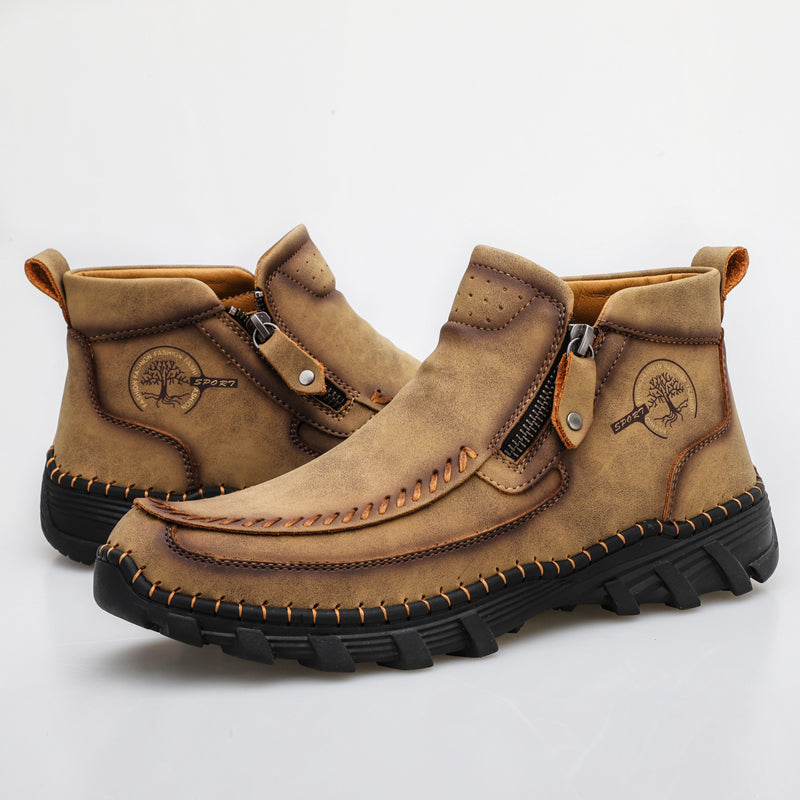 (⏰NOW ON: 70% OFF Sale! 🔥)Men's Premium Motorcycle Boots – Hand-Stitched Genuine Leather, USMCA Recommended - Wide Toe, Waterproof, Anti-Slip, Anti-Sprain, Ortho Support, Suitable for Riding, Work, Driving, Hiking