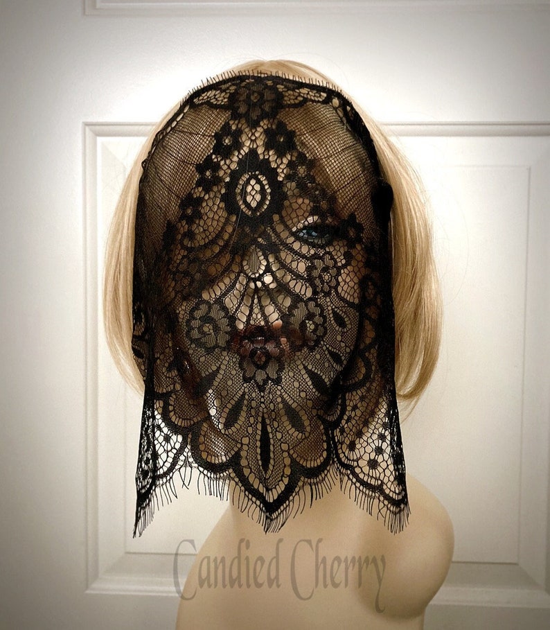 Wide Coverage Black Eyelash Lace Mask Veil 80