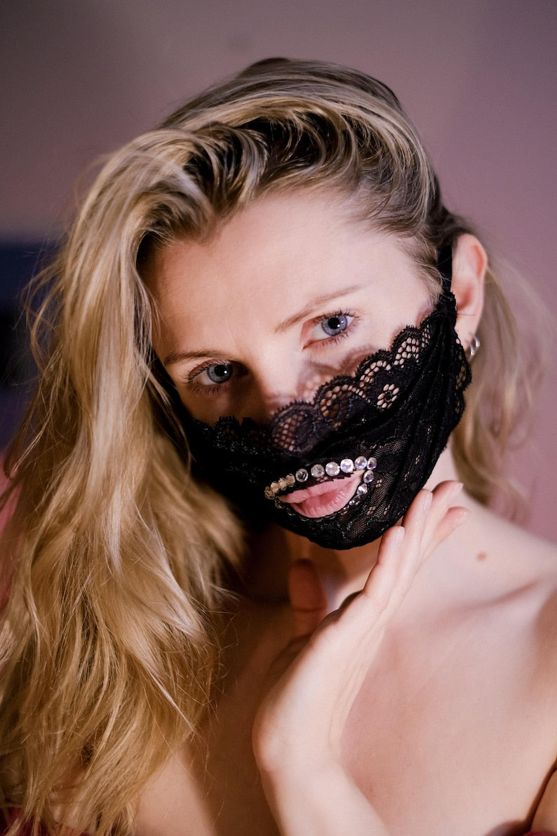 Fetish Blindfold mask with rhinestones - Sexy Eyes mask 166