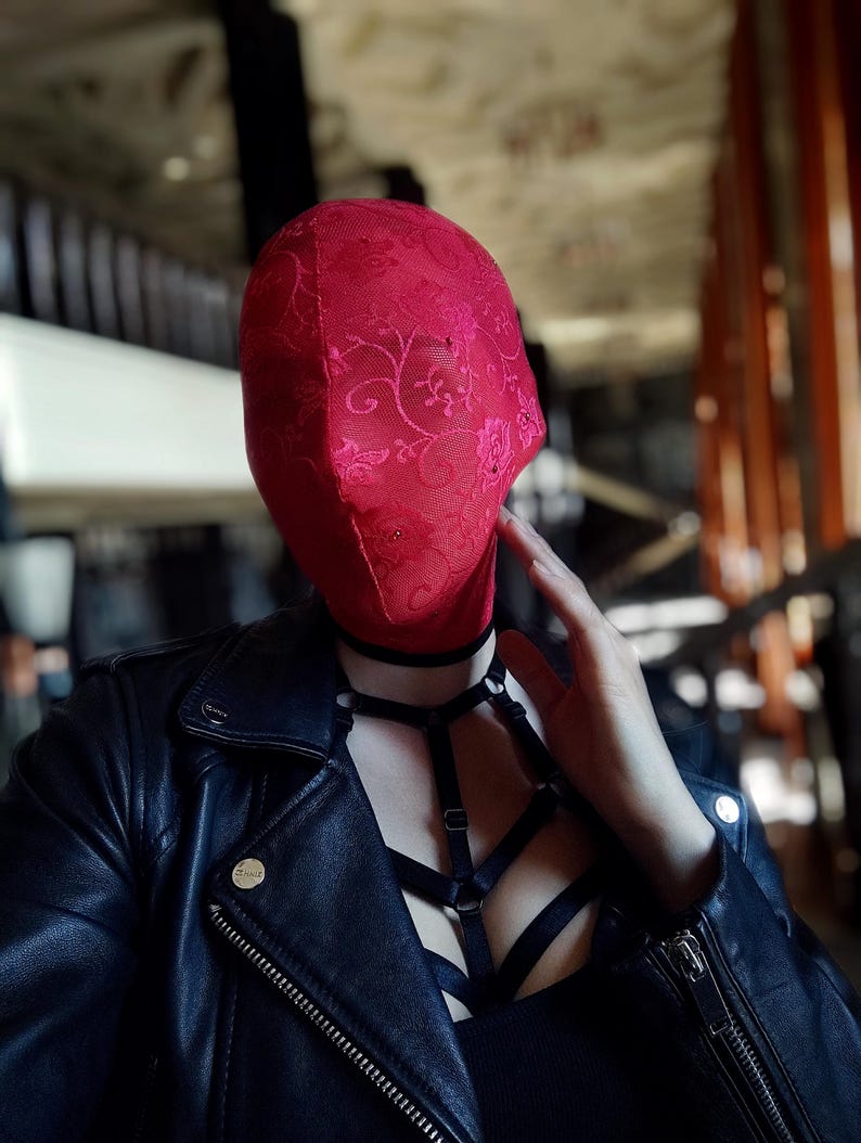 Handmade red lace full face mask