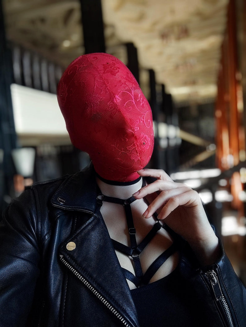 Handmade red lace full face mask