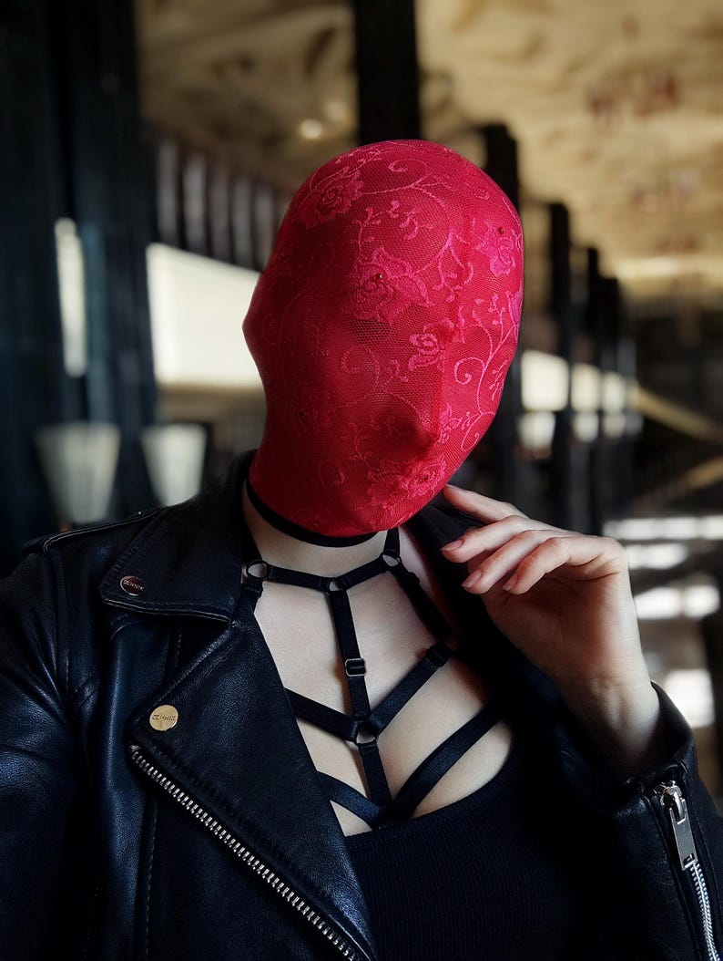 Handmade red lace full face mask