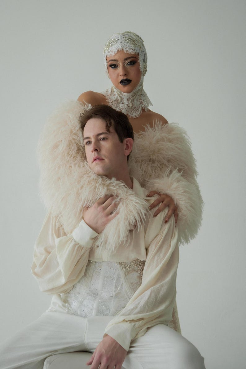 Lace & Pearl Beaded Headpiece: Avant Garde Couture Head Wrap 141