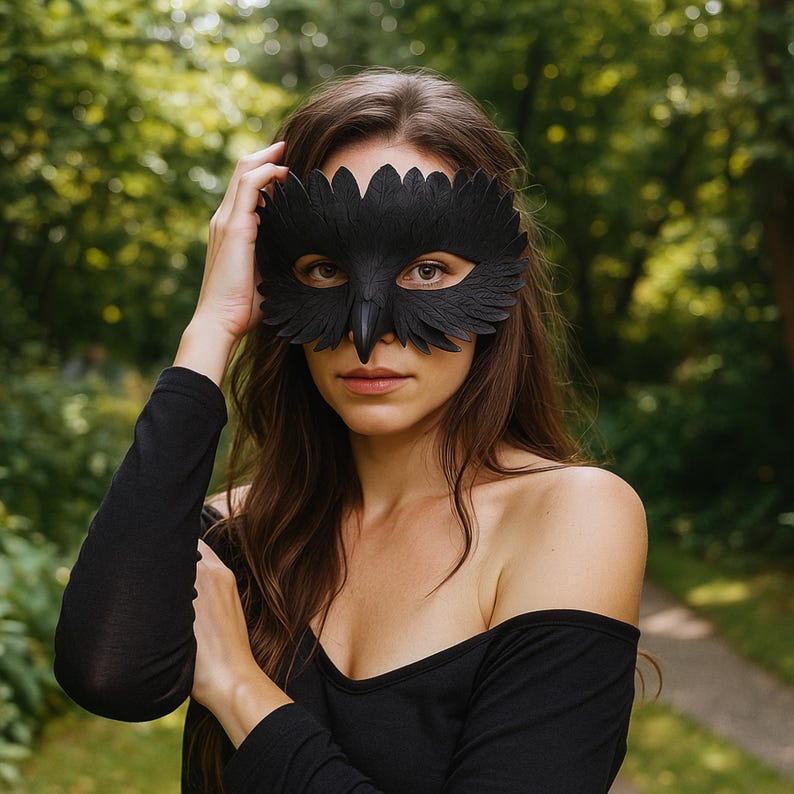 Owl Feather Beak Mask – Handmade Masquerade Bird Costume Accessory