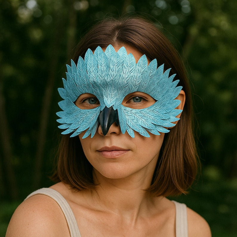 Owl Feather Beak Mask – Handmade Masquerade Bird Costume Accessory