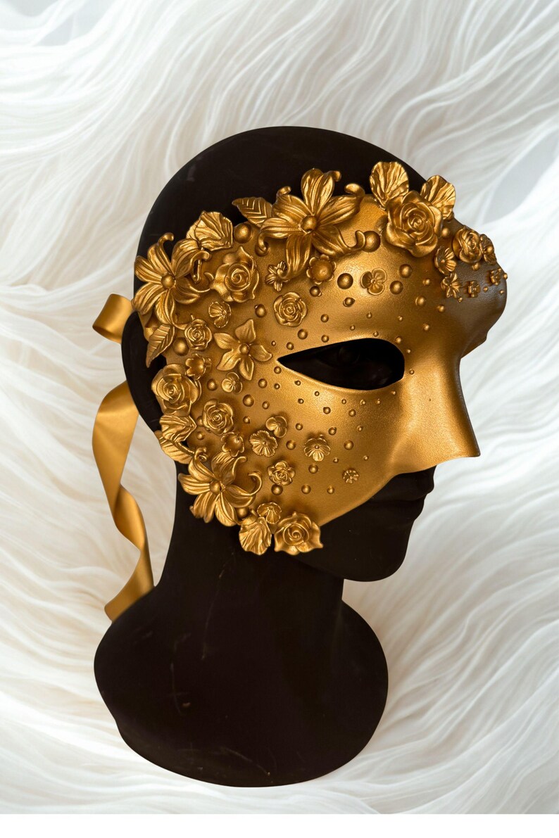 Silver Masquerade Mask: Couture Floral Pearl Fantasy Costume 142
